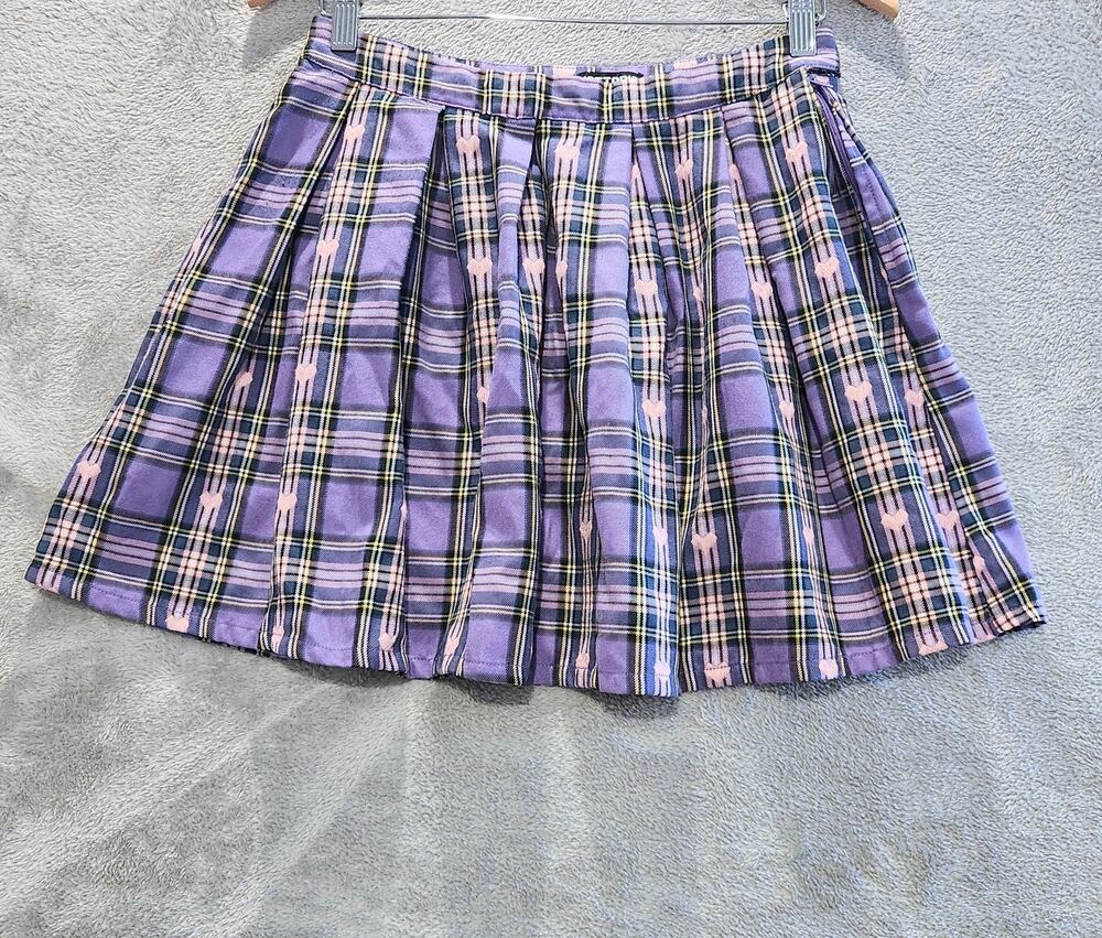 Hot Topic Purple Pastel Plaid Heart Mini Skirt Size Medium Academia Y2K Festival